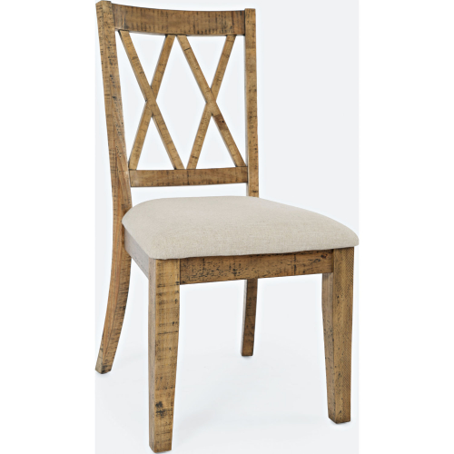 Telluride Dining Chair in Distressed Pine & Neutral Fabric (Set of 2)